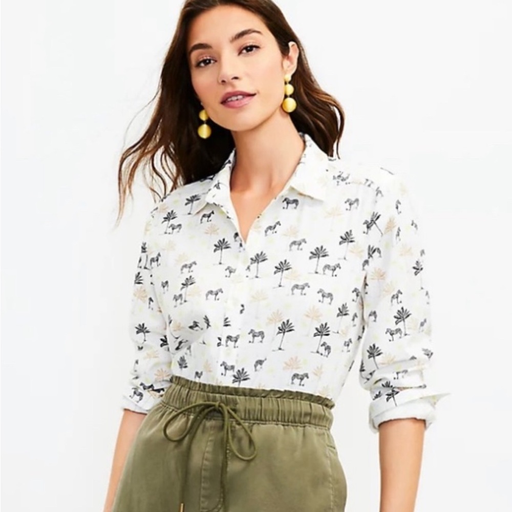 Loft Palm Zebra Everyday Button Down Top